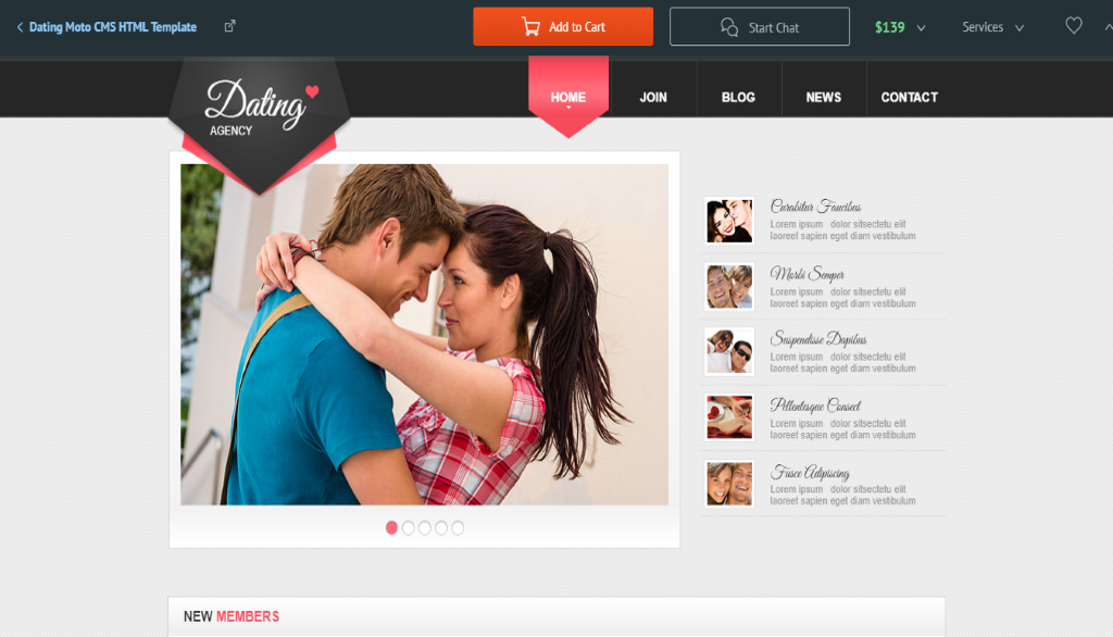 Responsive template for dating websites vldpersonals